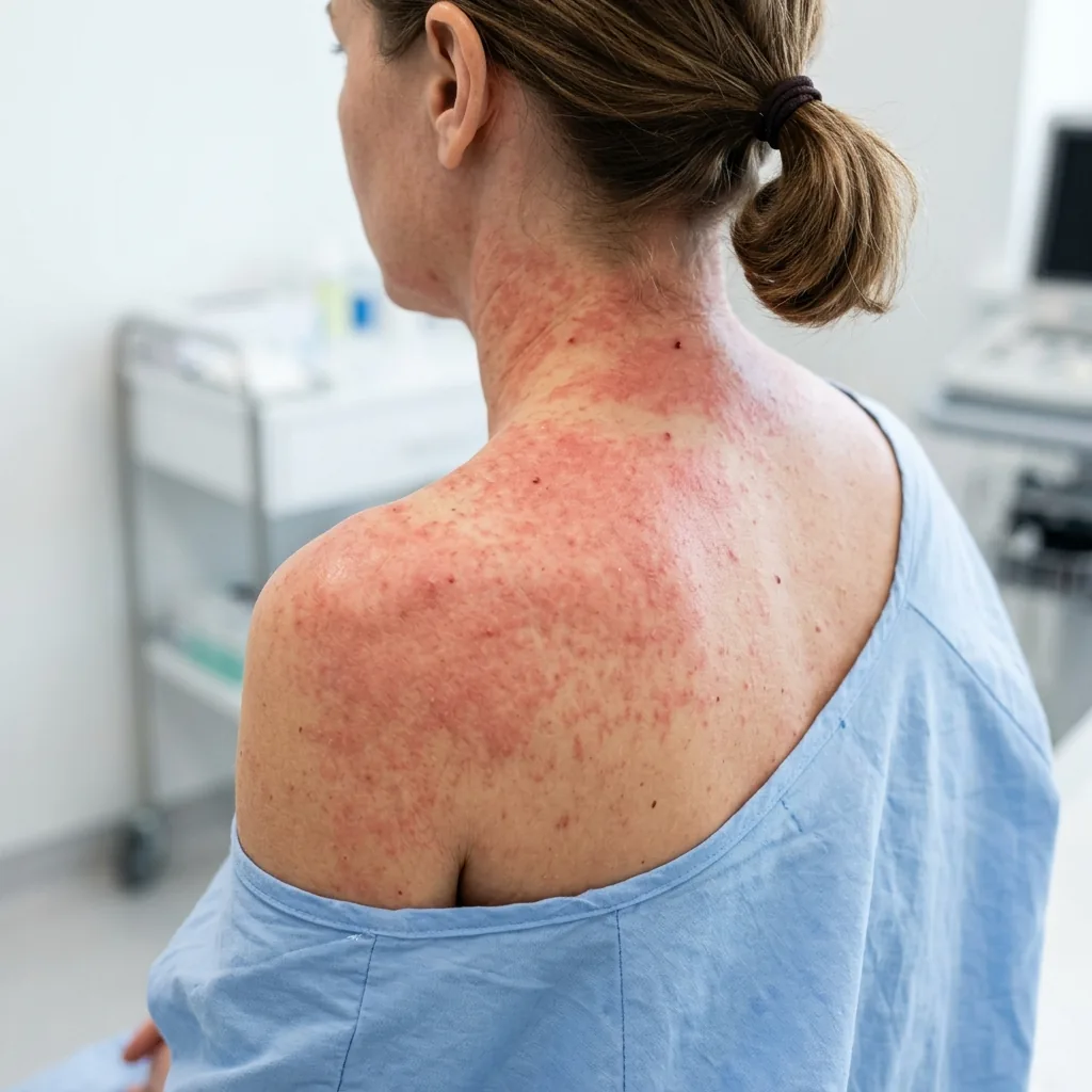 Allergic reaction rash on neck and shoulder